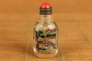 Mini Chinese Old Glass Inside Hand Painting Landscape Snuff Bottle Noble Gift