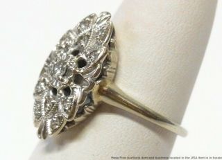 Fine Diamond 14k White Gold Ring Ladies Vintage Art Deco Navette Cluster Sz 4.  75 2