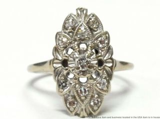 Fine Diamond 14k White Gold Ring Ladies Vintage Art Deco Navette Cluster Sz 4.  75 3