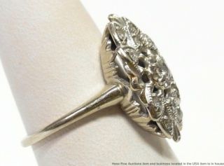 Fine Diamond 14k White Gold Ring Ladies Vintage Art Deco Navette Cluster Sz 4.  75 4