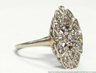 Fine Diamond 14k White Gold Ring Ladies Vintage Art Deco Navette Cluster Sz 4.  75 8