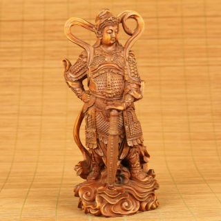 Antique Old Boxwood Hand Carved Wei Tuo Buddha Skanda Statue Figure Home Deco