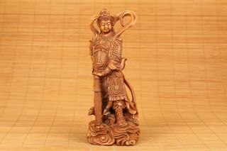 Antique old boxwood hand carved Wei tuo Buddha skanda statue figure Home deco 2