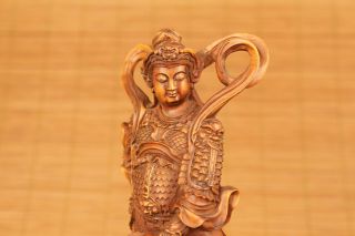 Antique old boxwood hand carved Wei tuo Buddha skanda statue figure Home deco 3