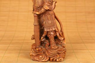 Antique old boxwood hand carved Wei tuo Buddha skanda statue figure Home deco 4