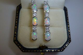 Sterling Silver Marked 925 Gemstone And Australian Fire Opal Earrings
