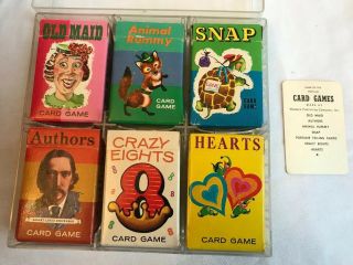 Vtg Whitman 6 Card Games Miniature Set.  Old Maid,  Authors,  Snap,  Hearts,  Crazy 8