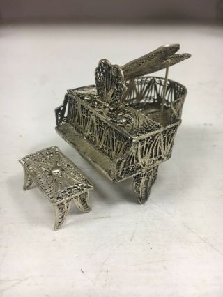 Vintage Sterling Silver.  925 Filigree Grand Piano And Bench Doll House Miniature