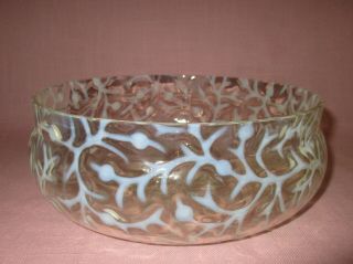 Antique 19th C Hobbs Eapg American Art Glass Opalescent White Seaweed Bowl 8.  75 "