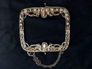 Antique 800 Silver Austro - Hungarian Jeweled Hand Made Frame Emeralds Rubys