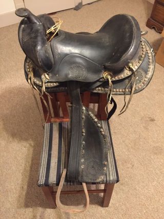 15 " Vintage Leather Horse Saddle - Western? Rustic Primitive Home Decor