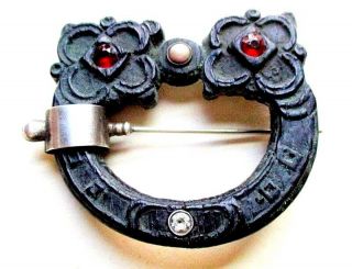 Vintage Victorian Bog Oak - Silver Celtic Tara Brooch - Ireland