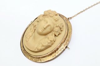 A Splendid Antique Victorian 9ct Gold High Relief Carved Lava Cameo Brooch 13078