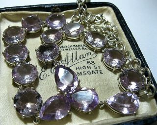 Vintage Jewellery Sterling Silver Amethyst Gem Stone 17.  75 " Necklace