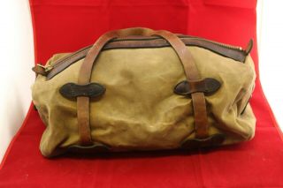 Vtg Filson Canvas Duffle Bag W Leather Straps - Talon Zipper