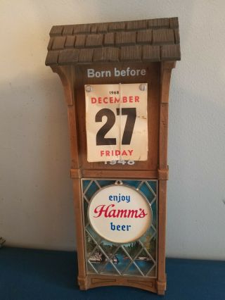 (vtg) 1968 Hamms Beer Calendar Sign Red Canoe & Water Back Bar Sign Rare