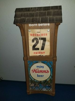 (VTG) 1968 hamms beer calendar sign red canoe & water back bar sign rare 4