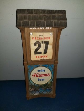 (VTG) 1968 hamms beer calendar sign red canoe & water back bar sign rare 8