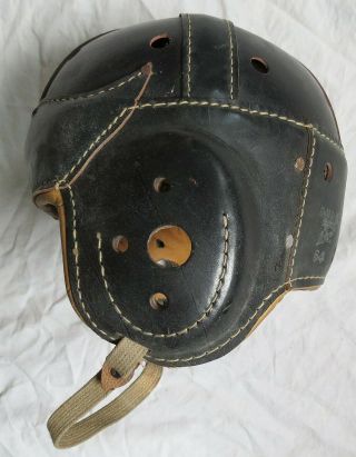Early Black Leather Wing Back Goldsmith 64 Football Helmet Old Vtg Antique 3