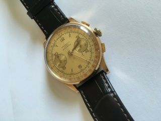 Rare Vintage Solid 18k Gold Large Size Chronograph Suisse Watch
