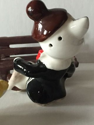 Vintage Boy and Girl Cats Salt and Pepper Shakers Japan Kissing on Bench 5