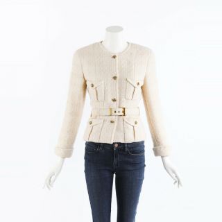 Vintage Chanel Boutique Tweed Belted Blazer Jacket Sz 36