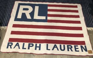 Vintage Ralph Lauren American Flag Usa Blanket,  Made In Usa