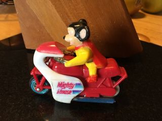Vtg Mighty Mouse Terry Toons Plastic Pull Back Motor Cycle Hong Kong Rare