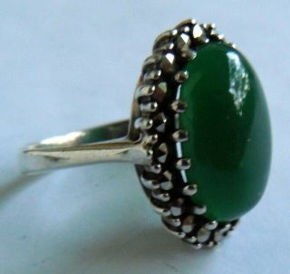 Faberge Antique Imperial Russian Ring With Jade Stone,  84 Silver.