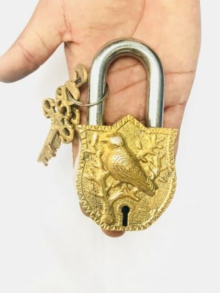 Vintage Old Antique Style Brass Handcrafted Fine Bird Shape Pad Lock With Key 8