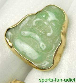 LARGE 14K Yellow Gold Carved Jade Hotei Buddha Men ' s Cufflinks Vintage 4