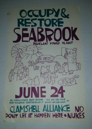 Vintage Occupy Seabrook Nh Nuclear Power Plant Protest Poster Clamshell Alliance