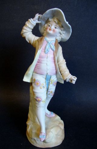 Vintage Bisque Porcelain Figurine Young Gentleman Pastel Multicolor 10 1/4 " H