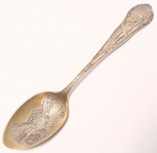 Antique Sterling Silver Souvenir Spoon BISBEE AZ Gilded & Embossed 2
