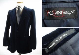 Vintage Yves Saint Laurent Velvet Smoking Dinner Coat Blazer Jacket Navy 40