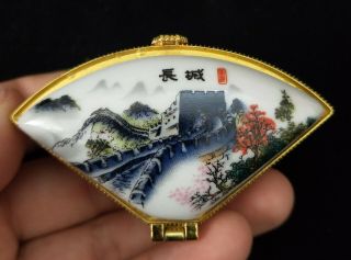 Folk China Chinese Porcelain The Great Wall Lucky Sector Small Case Jewelry Box