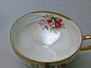 Royal Halsey Very Fine Pearl Luster Footed Tea Cup w Roses & Reticulated Saucer 3