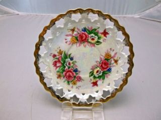 Royal Halsey Very Fine Pearl Luster Footed Tea Cup w Roses & Reticulated Saucer 4