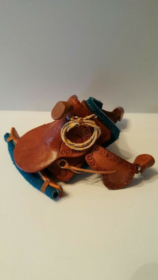 Vintage Miniature Doll Toy Horse Saddle Leather & Suede Detailed 3 " X3.  5 "