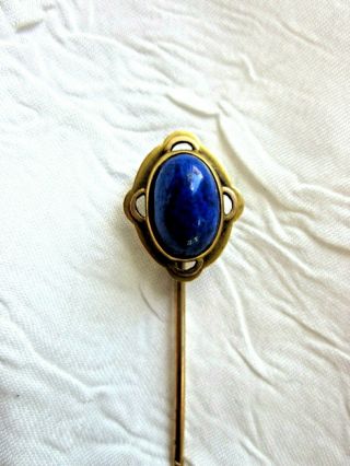 Vintage 14k Gold Stick Pin With Lapis Lazuli Stone Good Luck