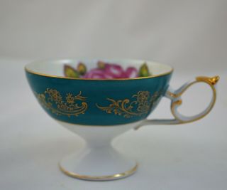 ROYAL HALSEY ENGLAND TEA COFFEE CUP AND SAUCER SET TURQUOISE FLOWERS 4