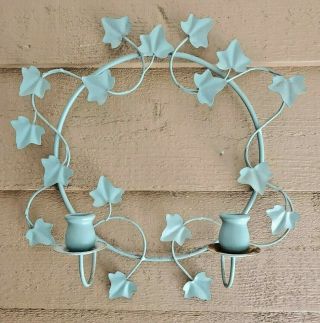 Shabby Chic Vintage Ivy Wreath Tole Candle Wall Sconce