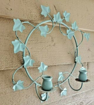 Shabby Chic Vintage Ivy Wreath Tole Candle Wall Sconce 2