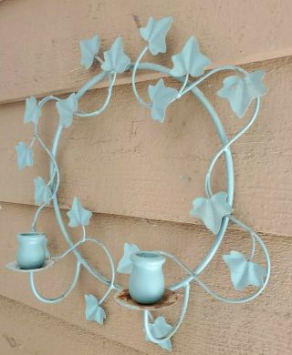 Shabby Chic Vintage Ivy Wreath Tole Candle Wall Sconce 3