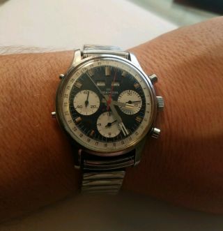 Wakmann Incabloc Triple Date Chronograph 71.  1309.  70 Wristwatch,  Rare 17 Jewels