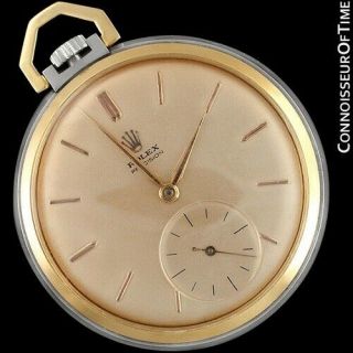 1960 Rolex Precision Vintage Mens Ss Steel & 18k Gold Pocket Watch - Minty