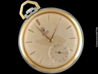 1960 ROLEX PRECISION Vintage Mens SS Steel & 18K Gold Pocket Watch - Minty 2