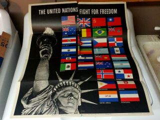 1942 Wwii Poster " The United Nations Fight For Freedom " Owi No.  19