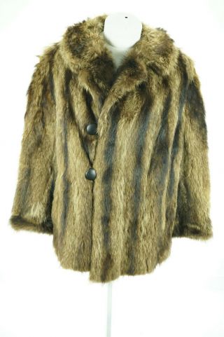 F07506 Quality Vintage Real Fur Brown Raccoon Rare Men’s Coat Jacket Xl