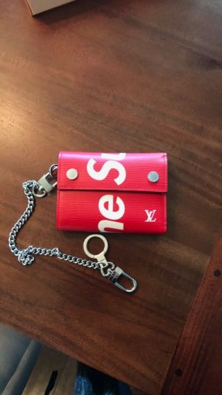 Louis Vuitton X Supreme Leather Chain Wallet Epi Leather - Red - M67755 Rare